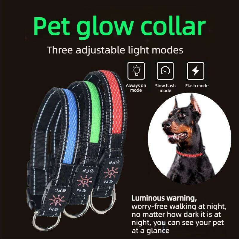 LED Light Collar Rechargeable USB Three Modes Adjustable Breathable Light-up Nylon Pet Choker Dog Safety Collars At Night 26W0115