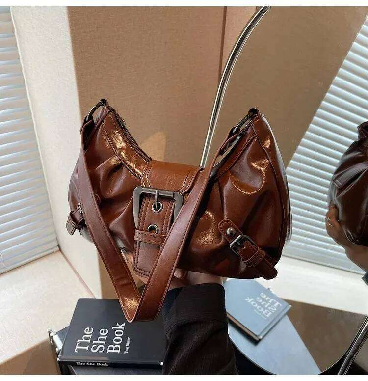 Y2K Retro Pleated Hobo Shoulder Women Hot Selling Maillard Style Underarm Bag Clutch Handbags for Travel Work Shopping Y260115