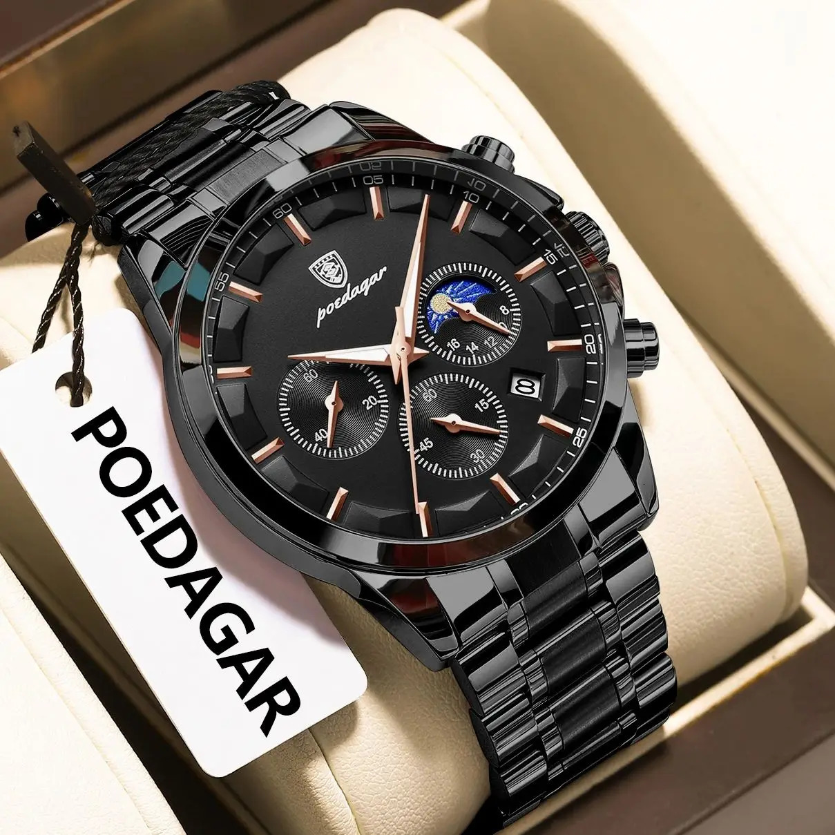 POEDAGAR Top Fashion Mens Watches Waterproof Luminous Stainless Steel Men Wristwatch Chronograph Date Quartz Business Man Watch 260114