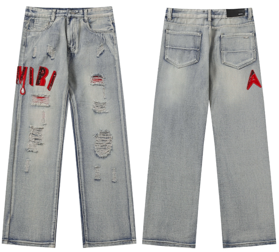 NEW Men's Jeans Brand designer Jeans High street vintage ripped jeans long pants