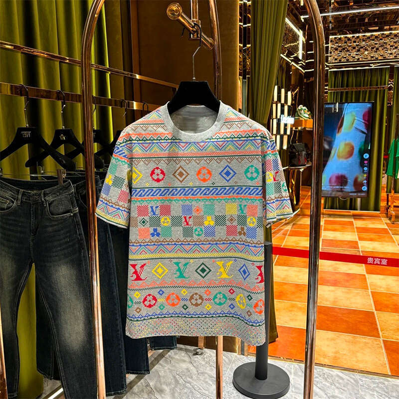 Summer New Men's Trendy Fashion Short Sleeve Colorful Print Versatile Hot Loose Top Ins