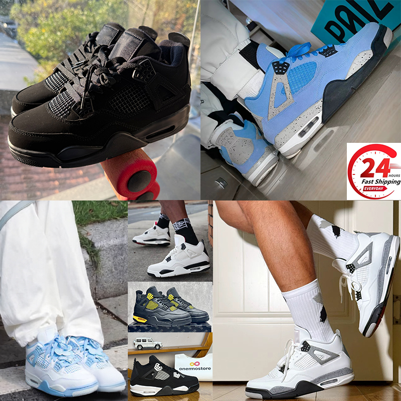 With box Designer 4s basketball shoes for men women 2025 Black Cat Military Sail Thunder White Oreo Cool Grey Red Bred Sneakers Blue University Outdoor Trainers Shoes
