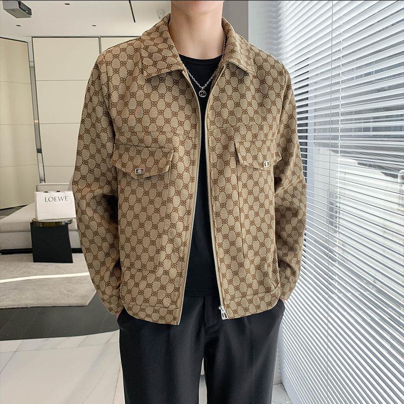 Luxury Brand Designer Clothes 2024 New High-End Jacquard Casual Jacket For Men, Autumn Korean Version, Niche Turn-Down Collar Short Coat, Stylish Top
