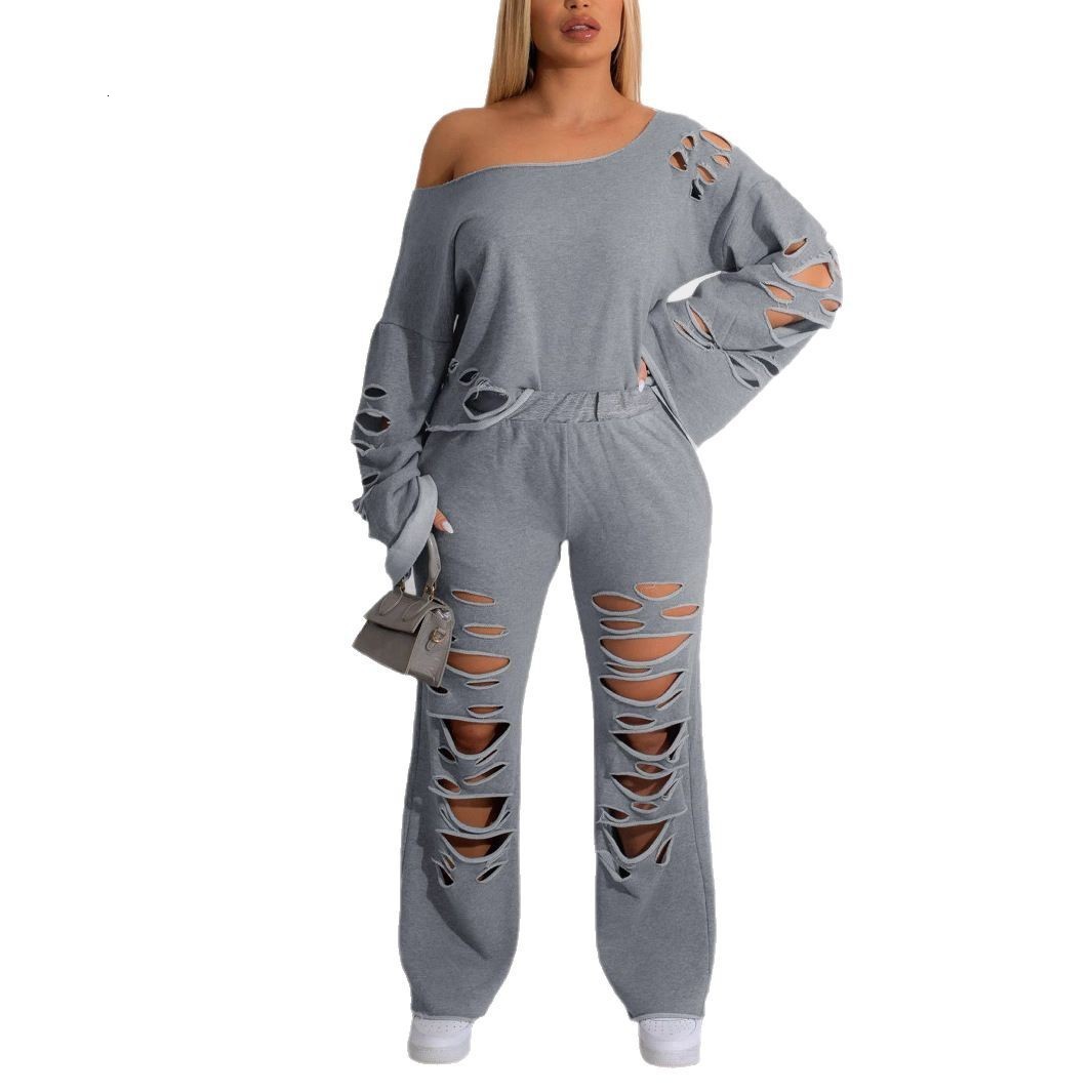 two piece set women 2 piece hole 2 piece set women outfits fall clothes for female long sleeve outfits two pieces sets 240930