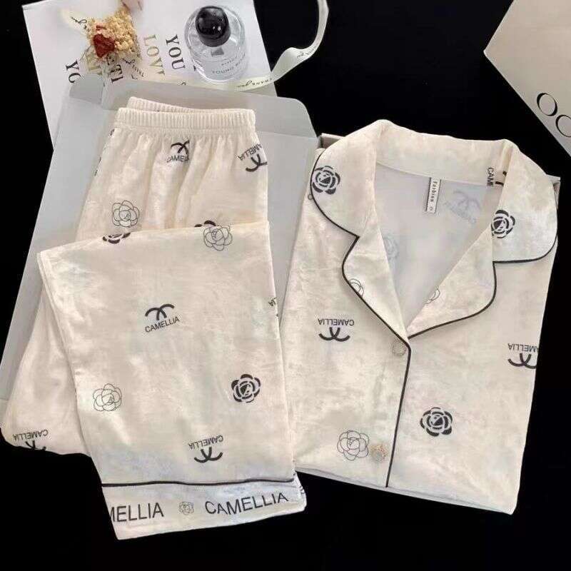 Autumn Winter Pajamas for Women Hot-Selling High-End Camellia New Gold Diamond Velvet Cardigan Plus Size Long Sleeve Homewear Set