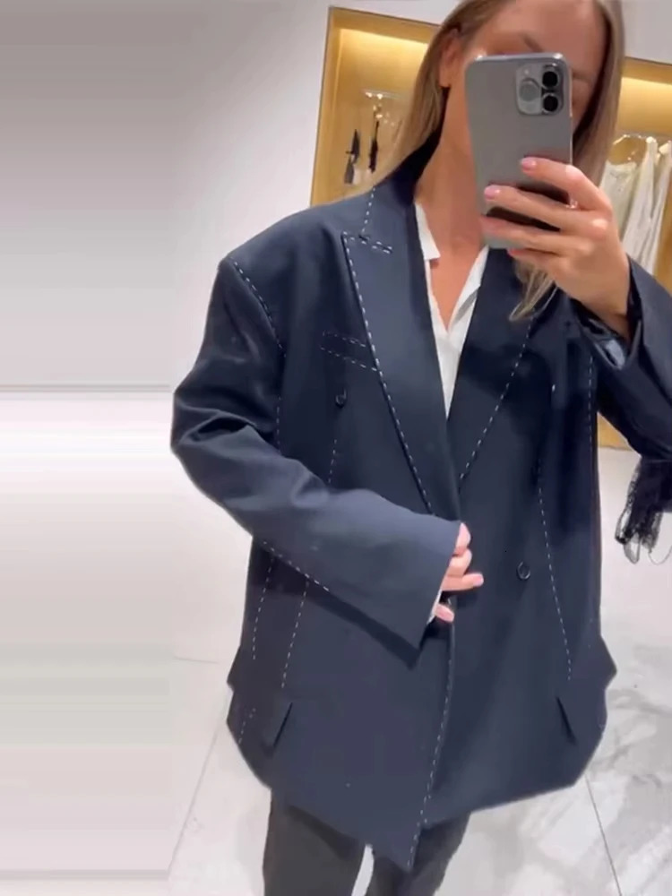 Women Casual Womens Blazer Pant Suits Loose Lapel DoubeBreasted Top Straight Pants Lady Set 2025 Autumn 2 Pieces 260114