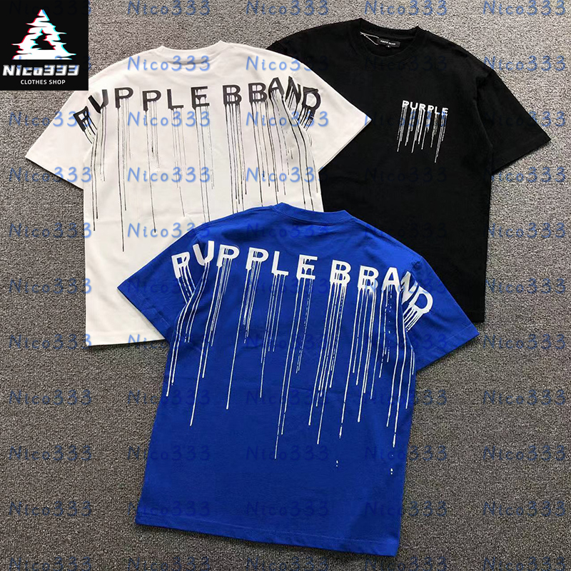 Designer purples t shirt graffiti lines letter design round neck cotton black white blue versatile street men women casual short-sleeved T-shirt