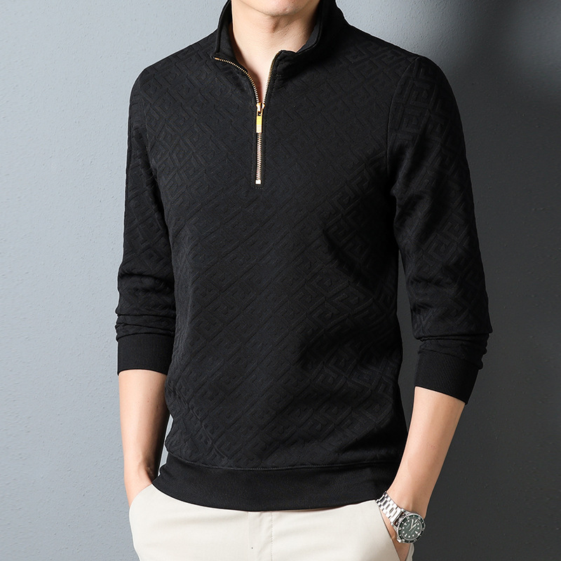 2025 Autumn Designer Clothes Luxury Brand New Men's Long Sleeve Shirt Solid Color Stand Collar Half Zip Loose Thin Casual Men's Base Shirt