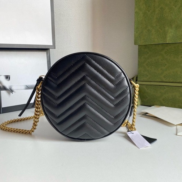 2026 Women's Retro Chevron Quilted Round Bag, Smooth Leather Gold Chain Strap, Compact Stylish Design for Daily Date Party, Multi-Color, Removable Strap, Top Zip