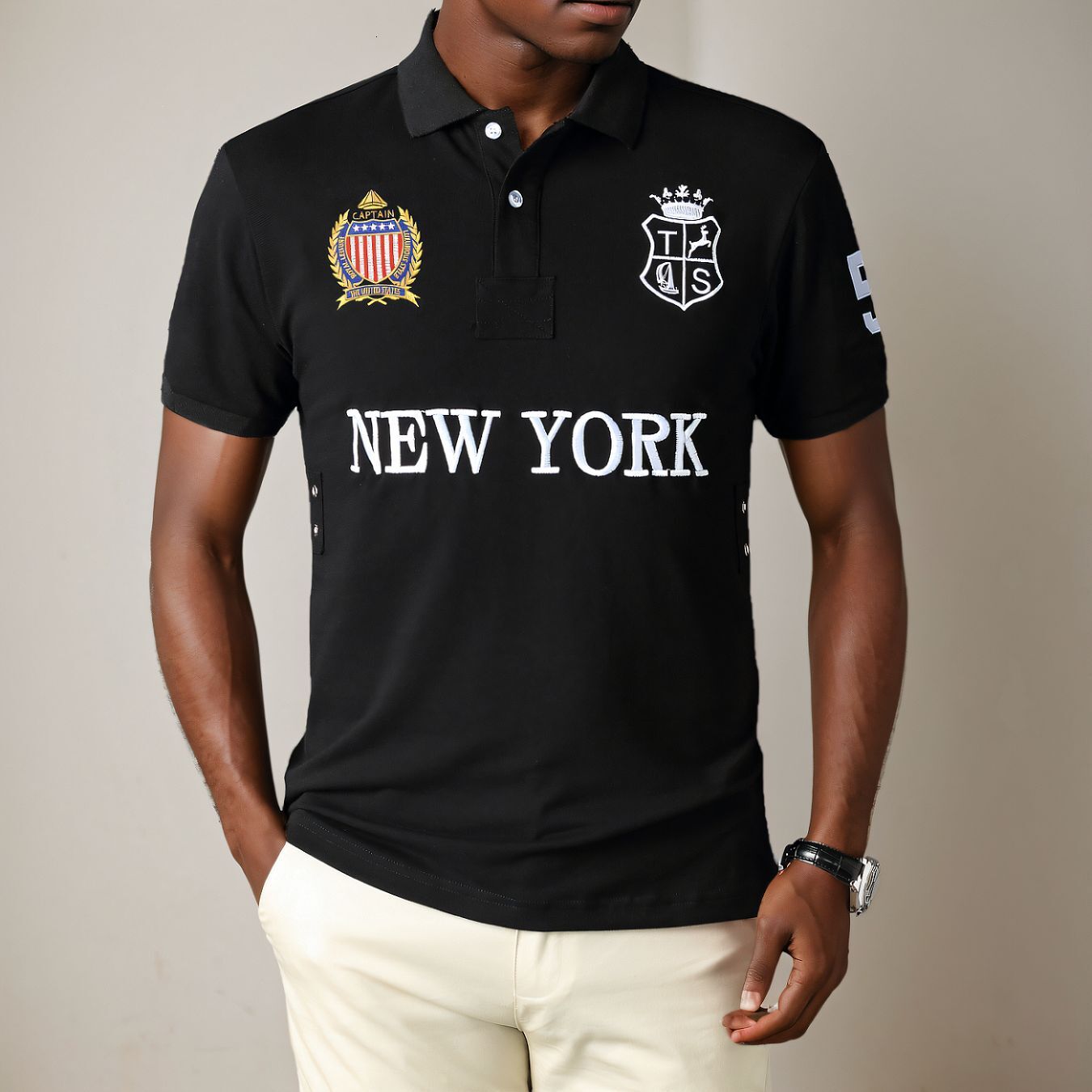 New Polo Shirt for Men Cotton Embroidered Short Sleeve Black New York Casual Sports Cross-Border Simple European and American Style Slim Fit Plus Size