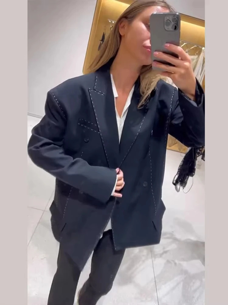 Women Casual Womens Blazer Pant Suits Loose Lapel DoubeBreasted Top Straight Pants Lady Set 2025 Autumn 2 Pieces 260114