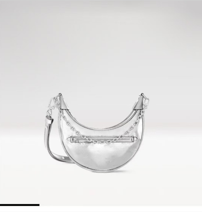 2026 Loop Croissant bag shoulder hobo designer M11833 Silver-colored patent leather Cosmetic half-moon baguette underarm Handbag crossbody Metal Chain Collection