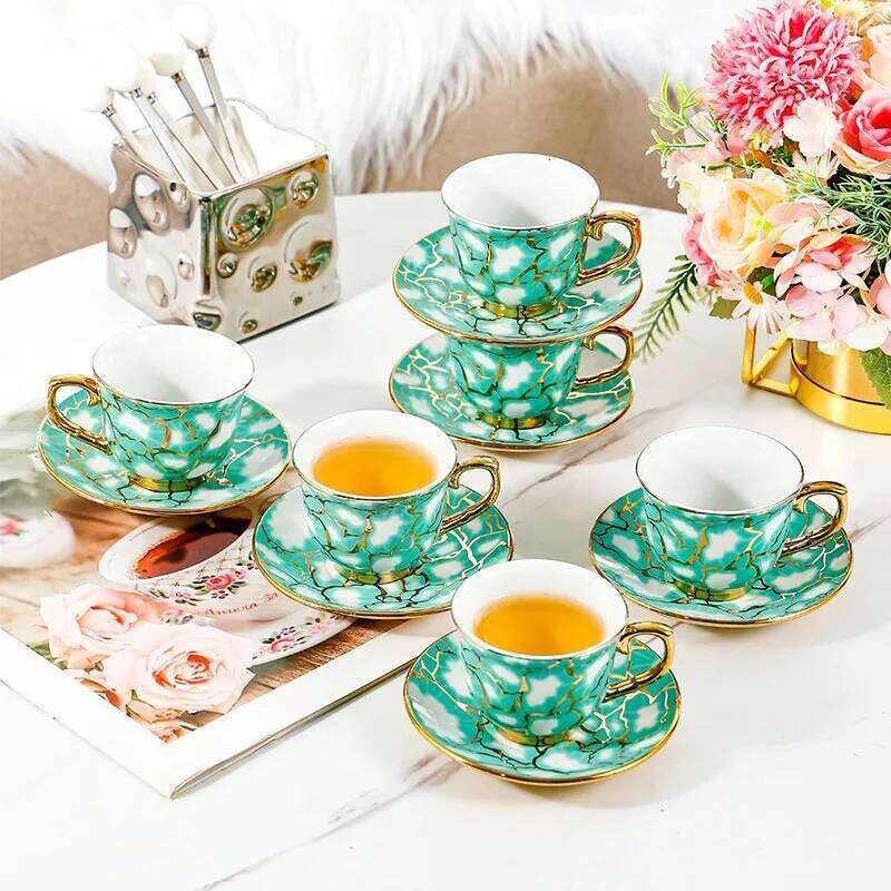 Nordic Light Luxury Ceramic Coffee Cups with Dish Creative Office Mug Gold Edged Afternoon Tea Cup Set Household Drinkware