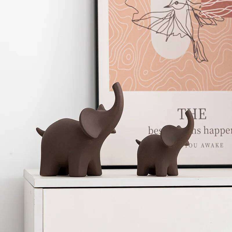 Ceramic Elephant Figurines Nordic Modern Abstract Ornaments White Brown Home Decoration for Living Room Office Desk Kitchen Shelf Automotive Outdoor D