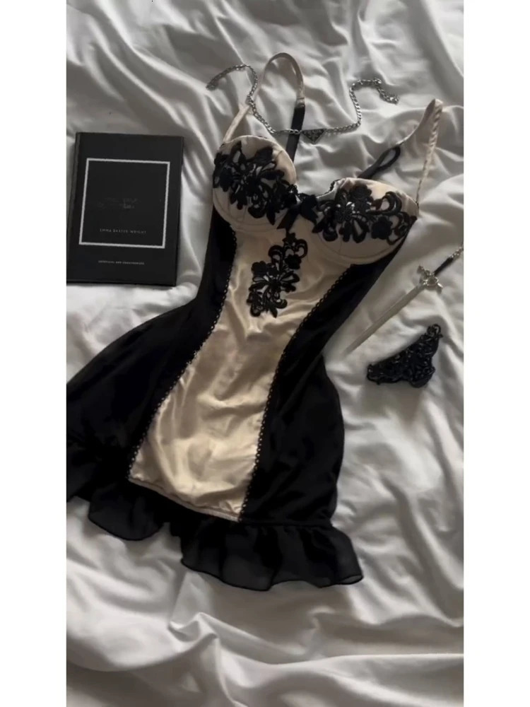 French Sexy Lace Spliced Camisole Dress Summer Vintage Slim Party Short Dresses Woman Korea Chic Patchwork Y2k Outfits 260114
