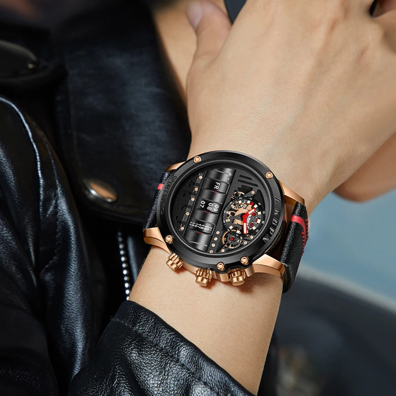 Electronic Quartz Watch For Men Business Watches Male Creative Men WristWatch Unique Rotate Date Leather Strap Watches 260114