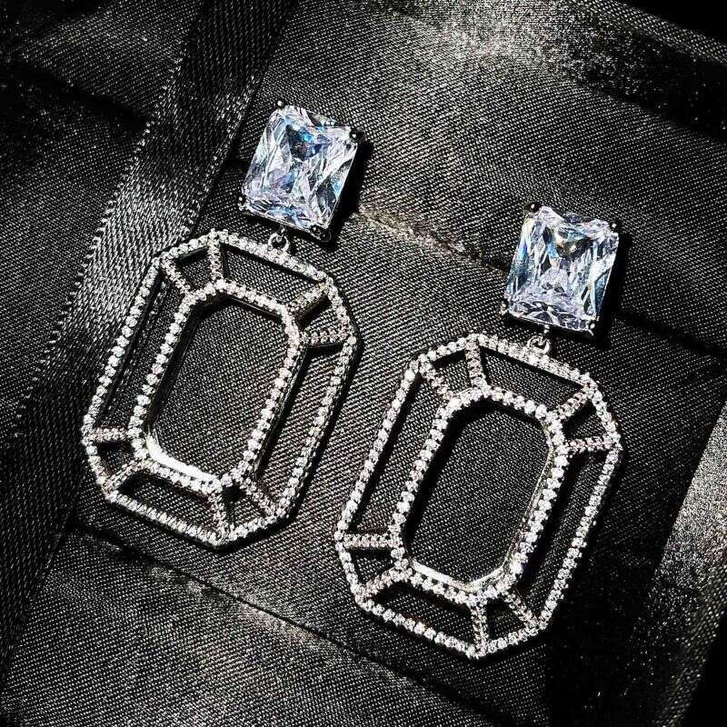 2026 New Full Ziron Drop Hanging Earrings for Women Silver Plated Geometric Dangle Earring for Bride Friends Teachers Ladies