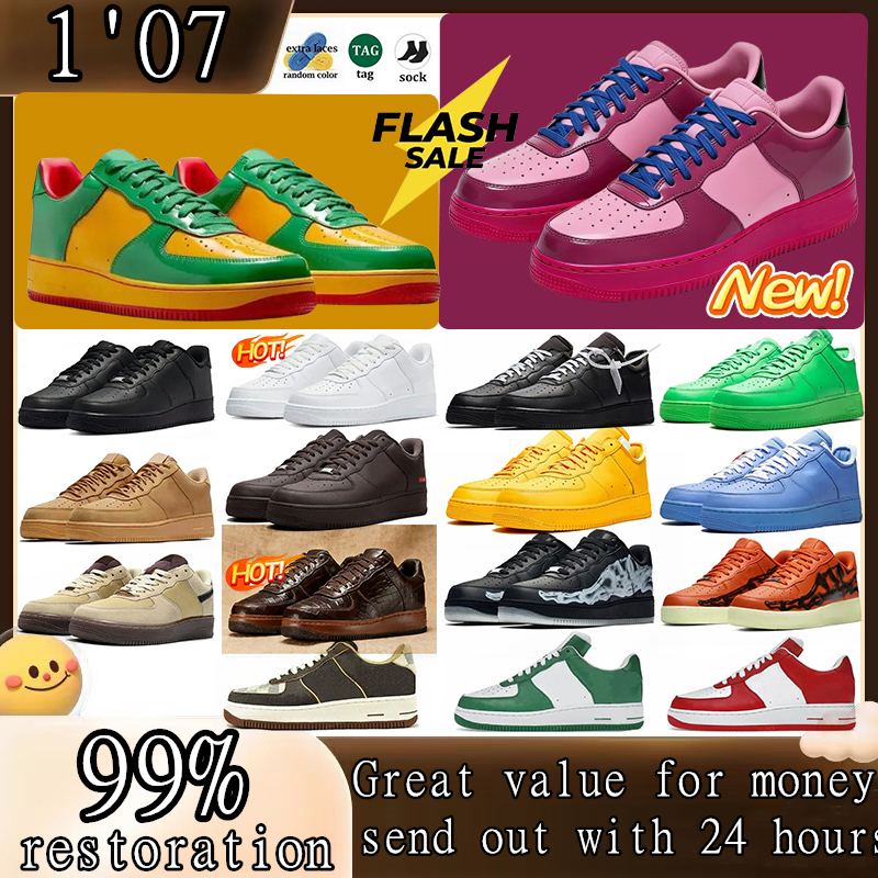 2026 designer shoes 1'07 triple white black wheat classic 1 pink rose LY Leather texture Black brown One Casual shoes skate Low Sneakers Skeleton trainers