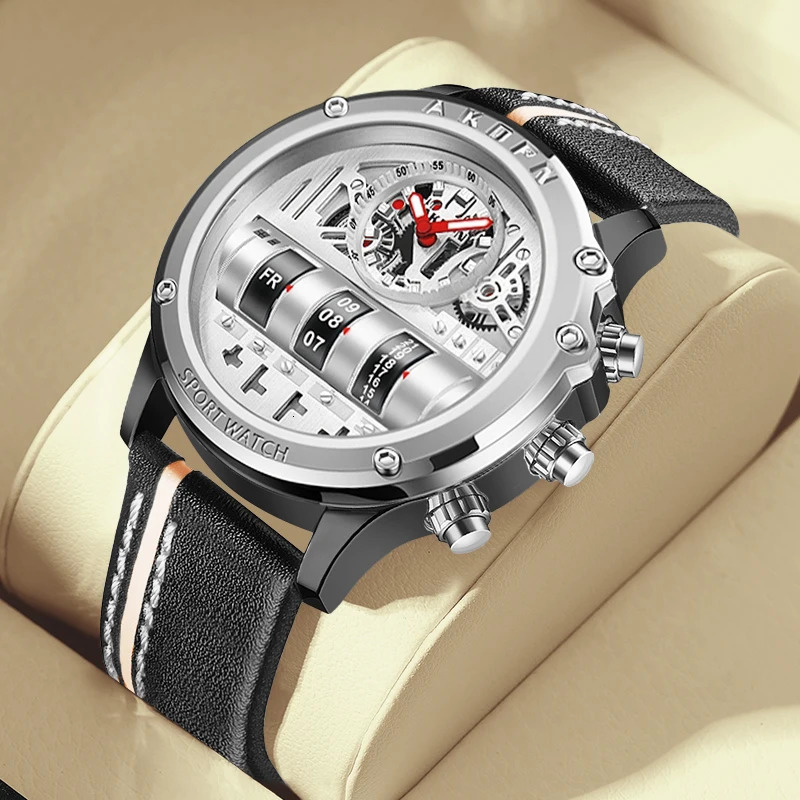 Electronic Quartz Watch For Men Business Watches Male Creative Men WristWatch Unique Rotate Date Leather Strap Watches 260114