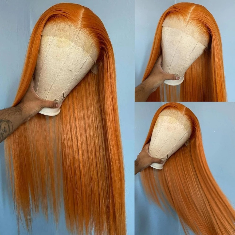 Long Bone Straight Human Hair Wigs Ginger Orange Wigs 13x4 Hd Lace Front Glueless Wigs for Women Cosplay With Natural Hairline