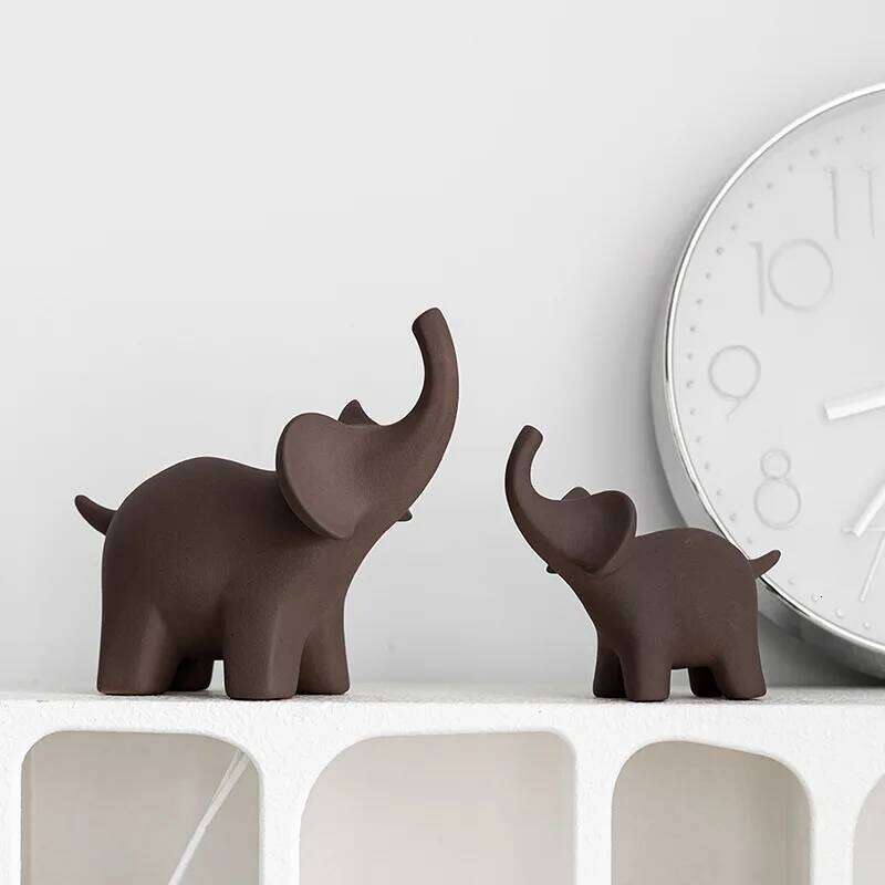 Ceramic Elephant Figurines Nordic Modern Abstract Ornaments White Brown Home Decoration for Living Room Office Desk Kitchen Shelf Automotive Outdoor D