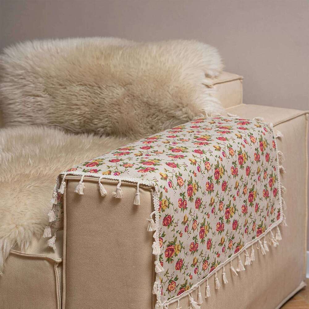 1 Set Of Rose Tablecloths, Bohemian Style Polyester Fiber Square Tassel Decorative Tablecloths