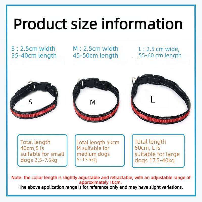 LED Light Collar Rechargeable USB Three Modes Adjustable Breathable Light-up Nylon Pet Choker Dog Safety Collars At Night 26W0115