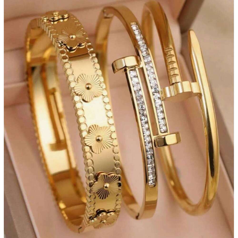 Luxury 18K Gold Plated Stainless Steel Bracelet for Women with Cubic Zirconia Bangle Fashion Daily Wear Jewelry H260115
