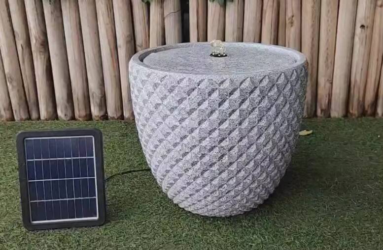 Diamond Design Fountain Marble Gray Solar Water Pump for Outdoor Garden Decoration