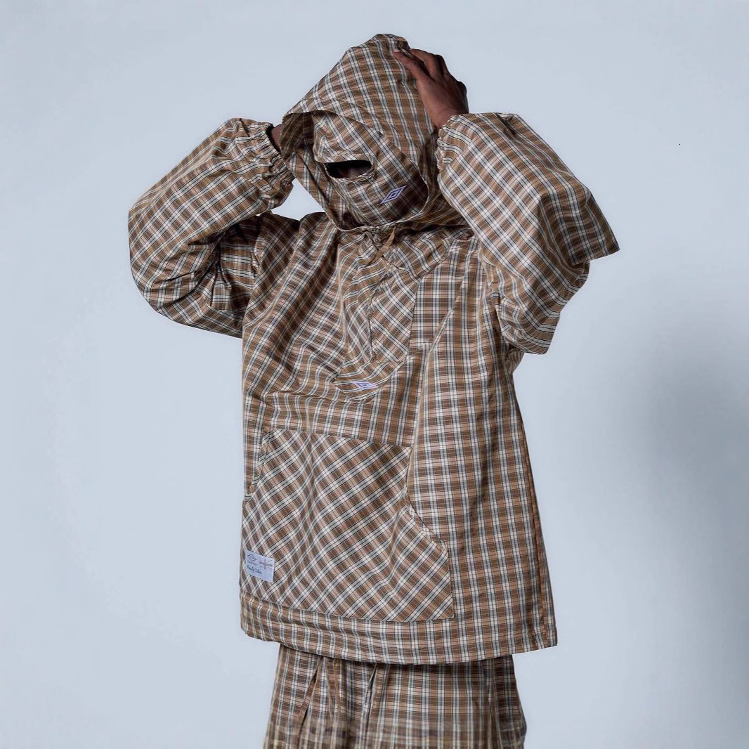 Luxury Brand Designer Clothes Foreign Trade Wholesale New Japanese Retro Half-Open Collar Pullover Jacket For Men And Women Youth Plaid Double Hooded 