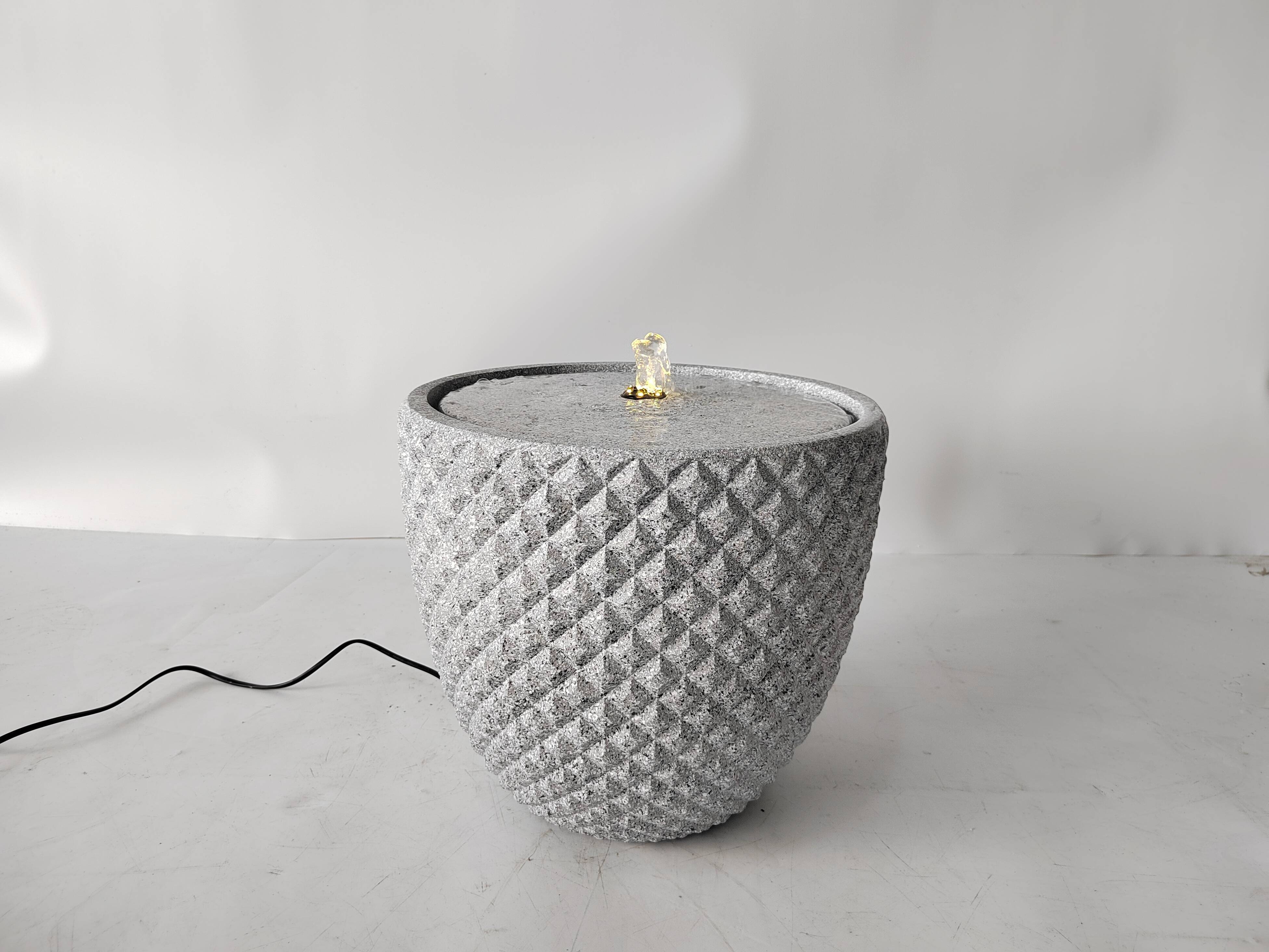 Diamond Design Fountain Marble Gray Solar Water Pump for Outdoor Garden Decoration