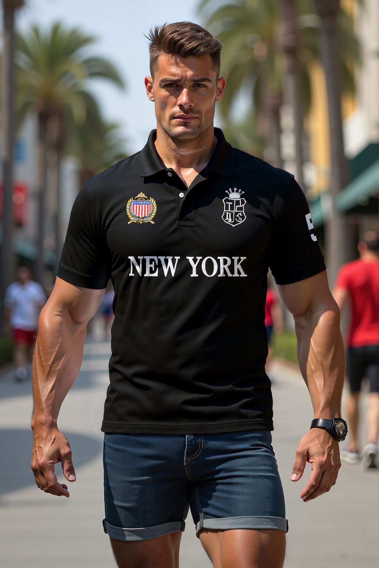 New Polo Shirt for Men Cotton Embroidered Short Sleeve Black New York Casual Sports Cross-Border Simple European and American Style Slim Fit Plus Size