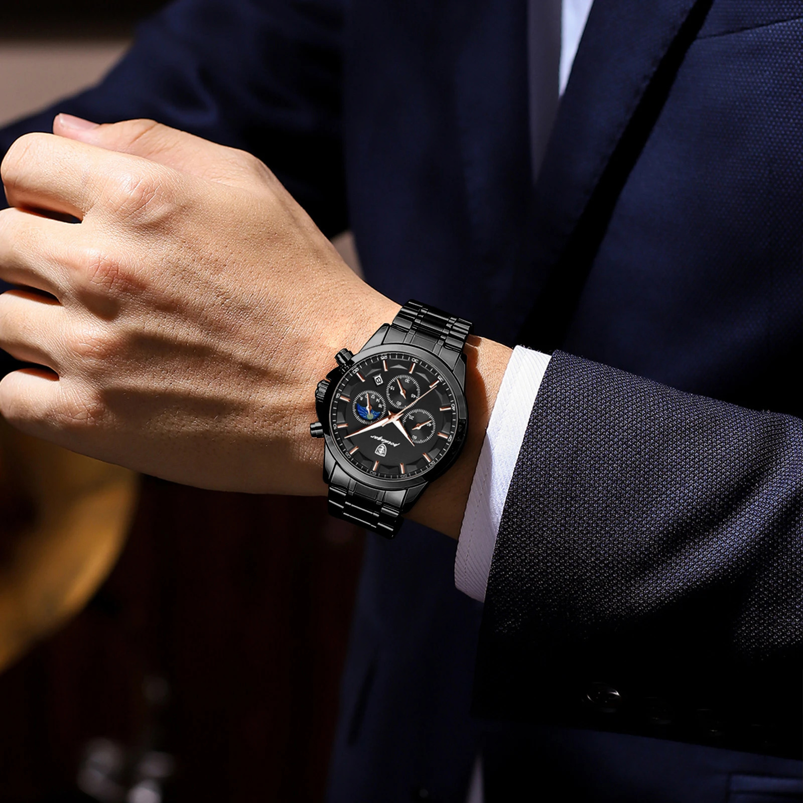 POEDAGAR Top Fashion Mens Watches Waterproof Luminous Stainless Steel Men Wristwatch Chronograph Date Quartz Business Man Watch 260114