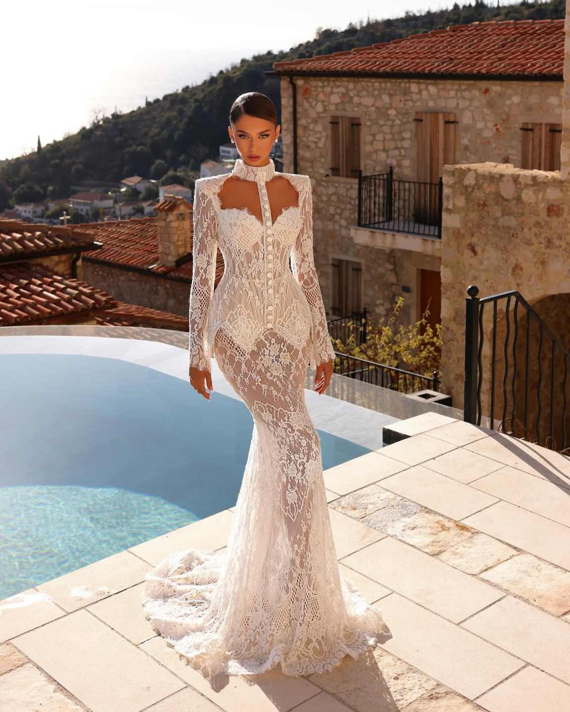 Beach Mermaid Wedding Dresses For Women High Sheer O Neck Lace Appliques Long Sleeve Bridal Gowns Vestido Customized