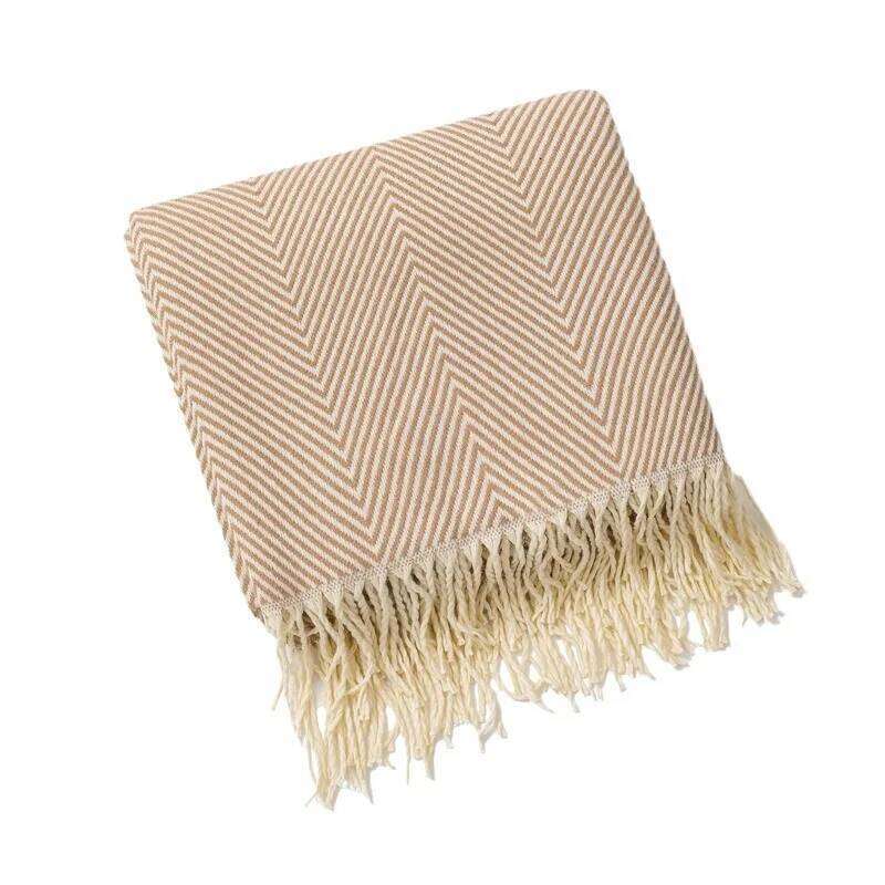 Khaki Gift Knitted Throw Blanket for Couch Soft Home Decor Tassel Plaid Outdoor Indoor Lightweight Breathable Blankets