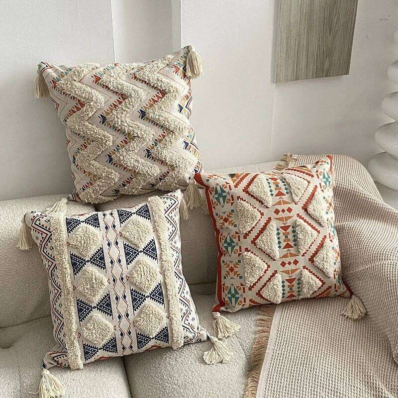 Bohemian Knit Cushion Cover Plaid Pattern Soft Pillow Case 45x45cm Home Decor Living Room Bedroom Sofa Decorative Pad Cozy Bedding Accent Luxury Textu
