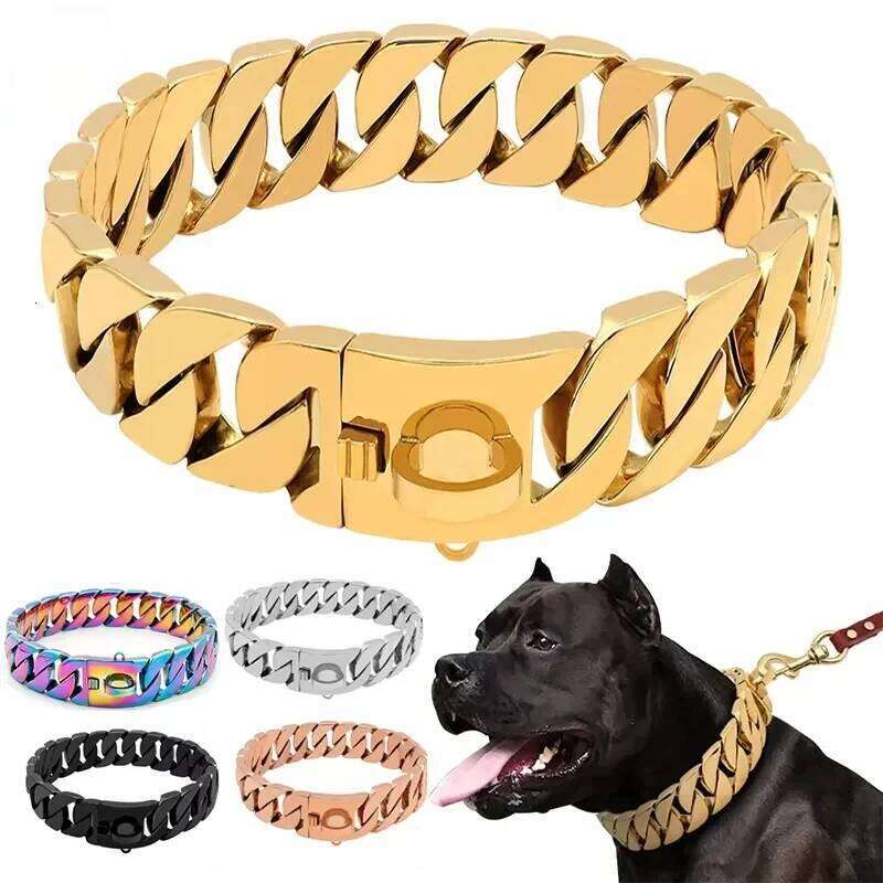 Valentine's Day 32MM Wide Strong Metal Chain Collars Stainless Steel Choker Pitbull Gold Dog Necklace For Large Dogs 26H0115
