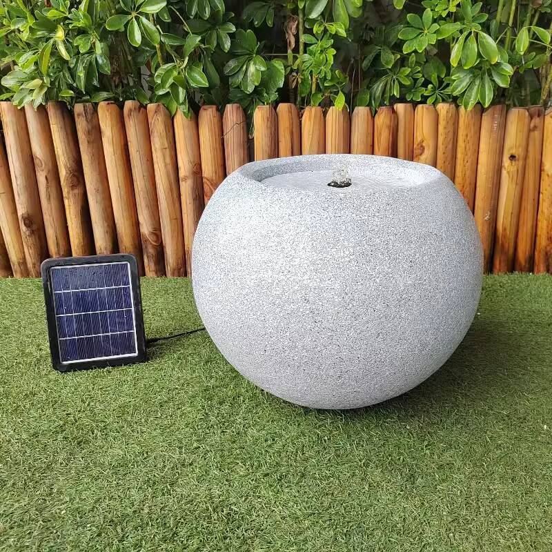 Fountain Spherical Design, Marble Gray, Outdoor Garden Decoration with Solar Water Pump
