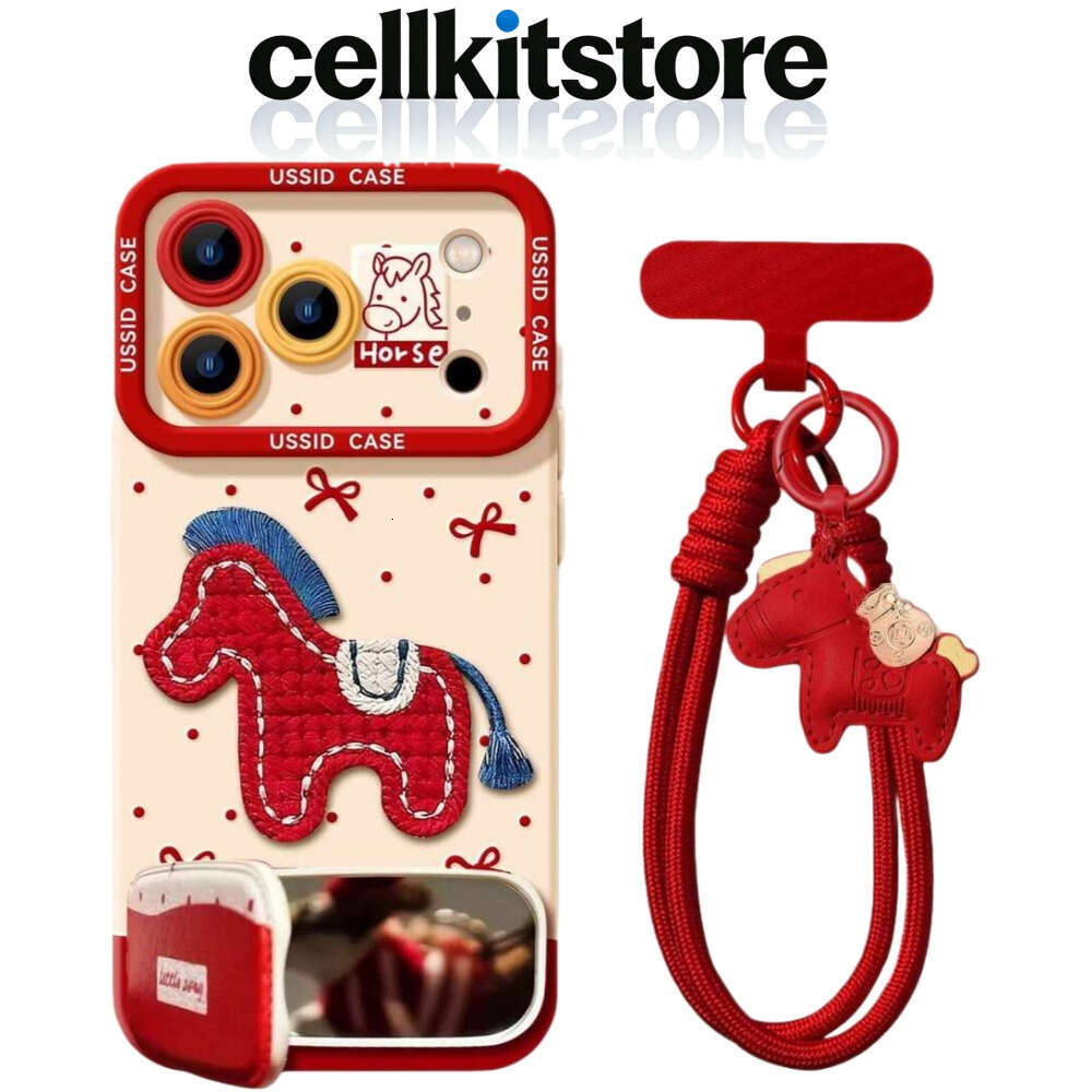 iPhone Case Phone Case for iPhone 17 Pro Max Embroidered 3D Pony for Apple 17pm New Year 16pro Red 15 Girls High Appearance 14 Soft Phone Case