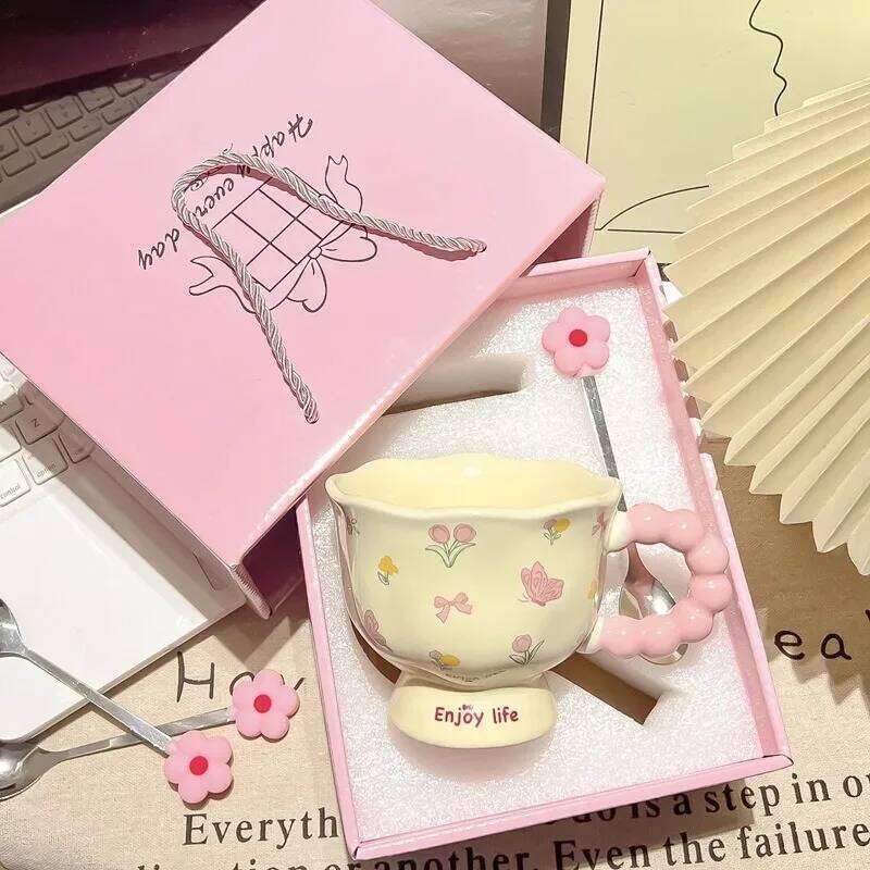 High-value birthday gifts for girls, tulip ceramic cups, gift boxes, flower mugs