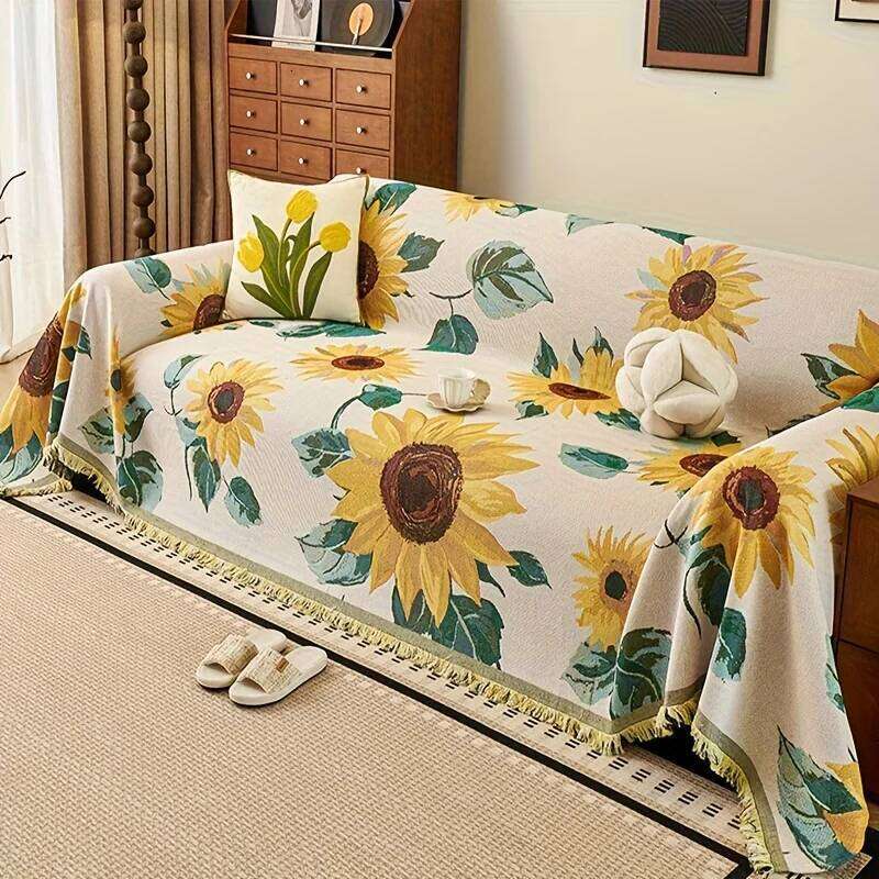 1Pc Sunflower Pattern Towel All-Cover Jacquard Sofa Throw Blanket With Tassels Couch Protector Four Seasons Universal