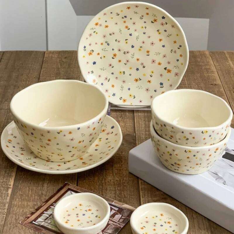 Porcelain Dinner Plate Soup Creative Hammered Pattern Creamy Flat Individual Cereal Bowl Western Style Tableware Home Kitchen Dining Must-Have Dish