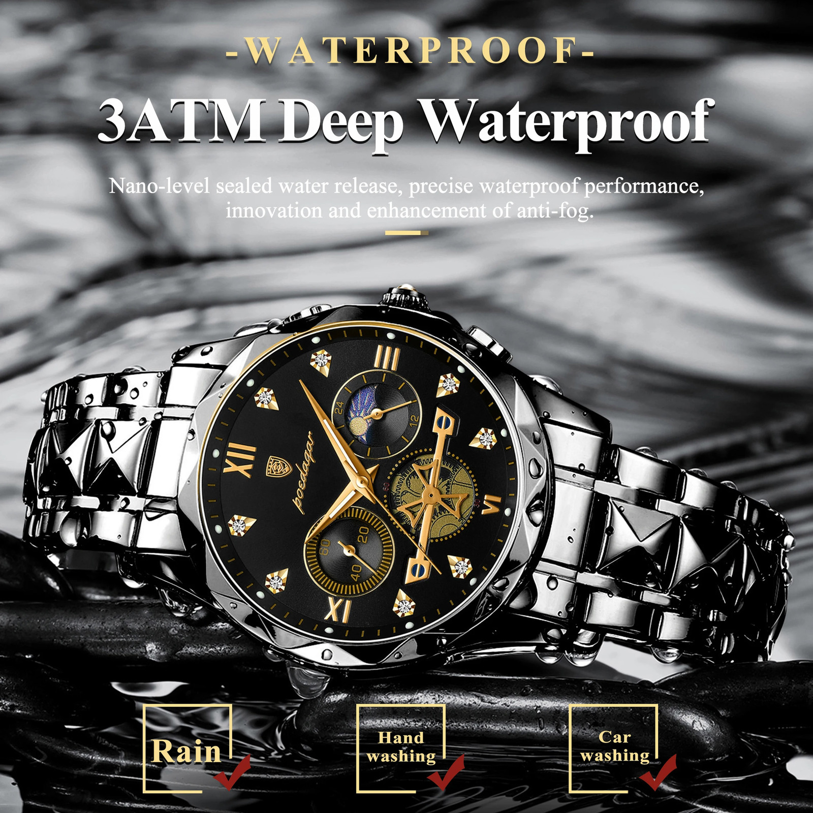 POEDAGAR Top High Quality Man Wristwatch Stainless Steel Chronograph Business Men Watch Waterproof Luminous Quartz Mens Watches 260114