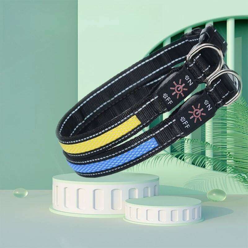 LED Light Collar Rechargeable USB Three Modes Adjustable Breathable Light-up Nylon Pet Choker Dog Safety Collars At Night 26W0115