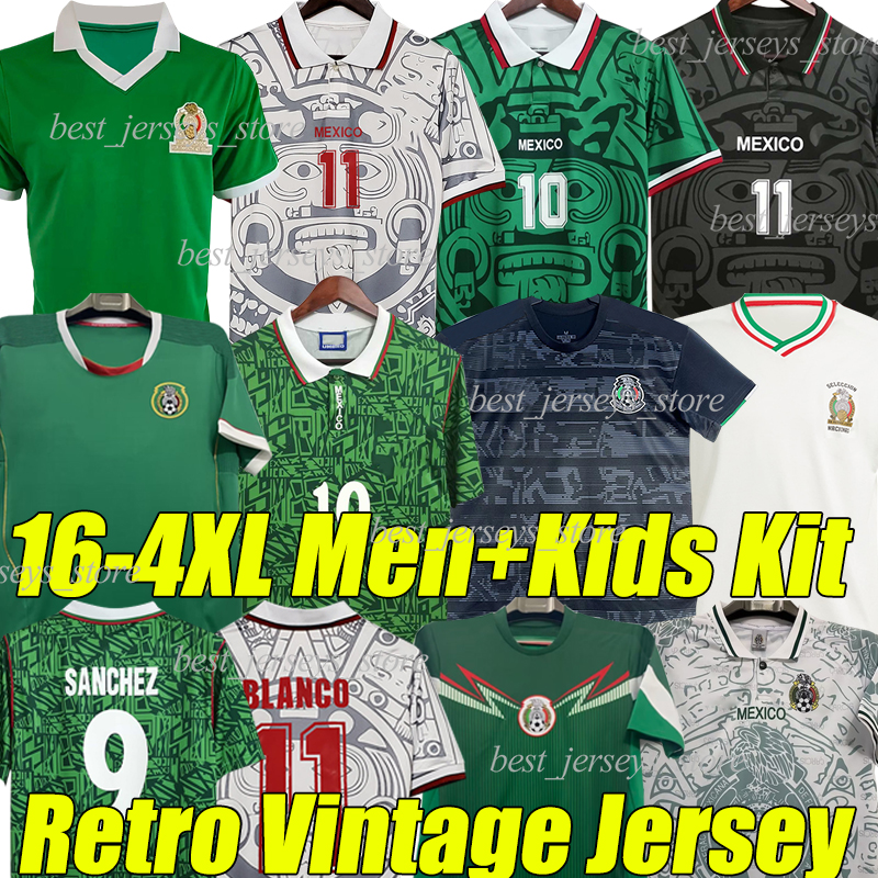 4XL men kids kit BLANCO Mexico RETRO soccer jerseys 1986 1998 Vintage HERNANDEZ H.SANCHEZ 1994 95 2006 2010 JORGE UIS GARCIA Classic 1970 83 85 Football shirt sets