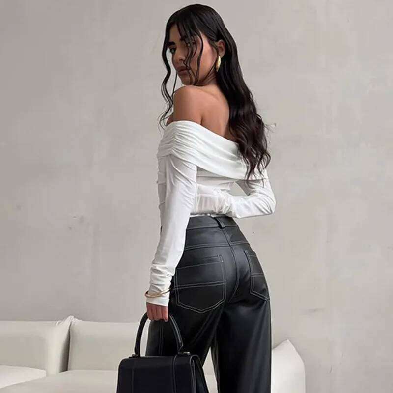 Sexy Off-Shoulder Tops Women's White Ruffled Twist Patchwork Long Sleeve Fashion Backless Summer Party Y2k New Top