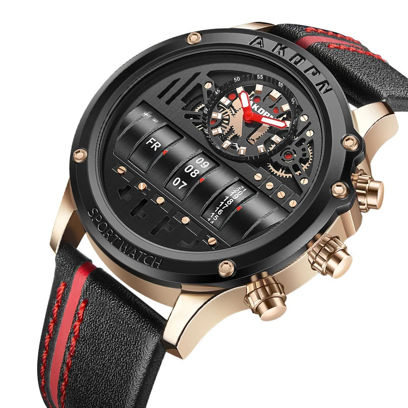 Electronic Quartz Watch For Men Business Watches Male Creative Men WristWatch Unique Rotate Date Leather Strap Watches 260114