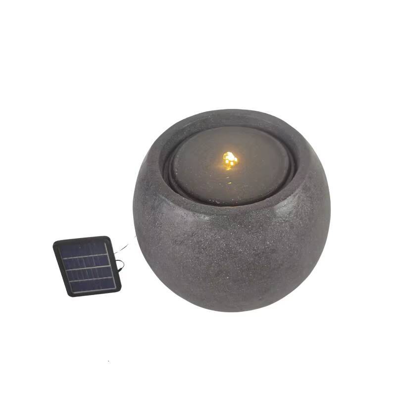 Ball Shape Design Black Solar Fountain With Light Emitting Diode Lamp For Outdoor Fiber Stone Garden Decoration