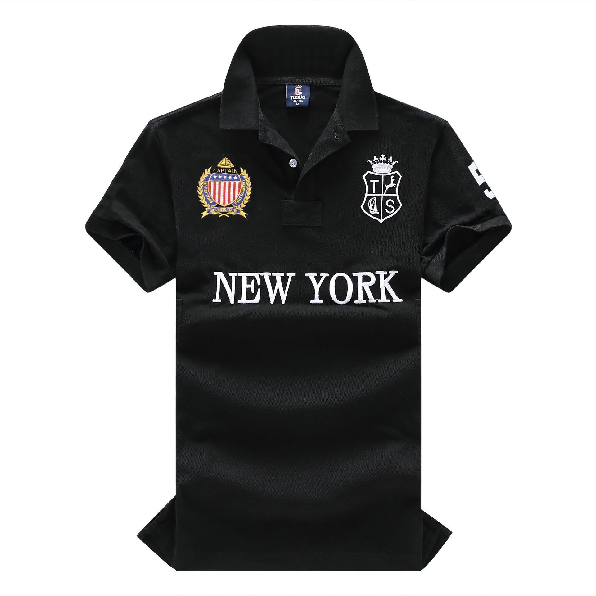 New Polo Shirt for Men Cotton Embroidered Short Sleeve Black New York Casual Sports Cross-Border Simple European and American Style Slim Fit Plus Size