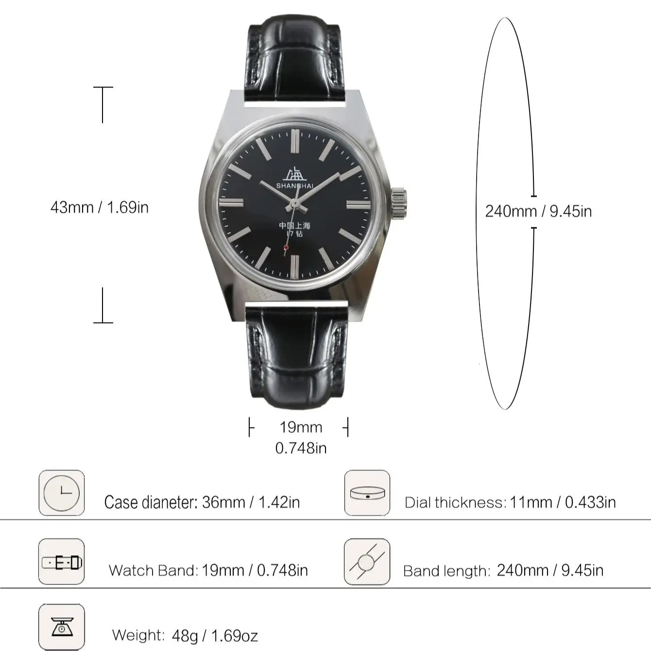 Shanghai 7120 Hand-Wind Mechanical Watch Men 36mm Retro Business Timepiece Classic Simple Look 260114